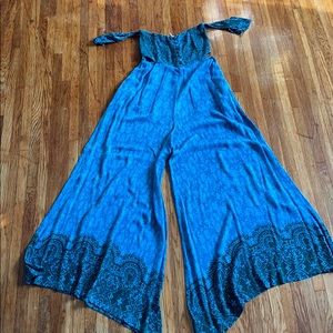 Free People turquoise  wide legged jumpsuit